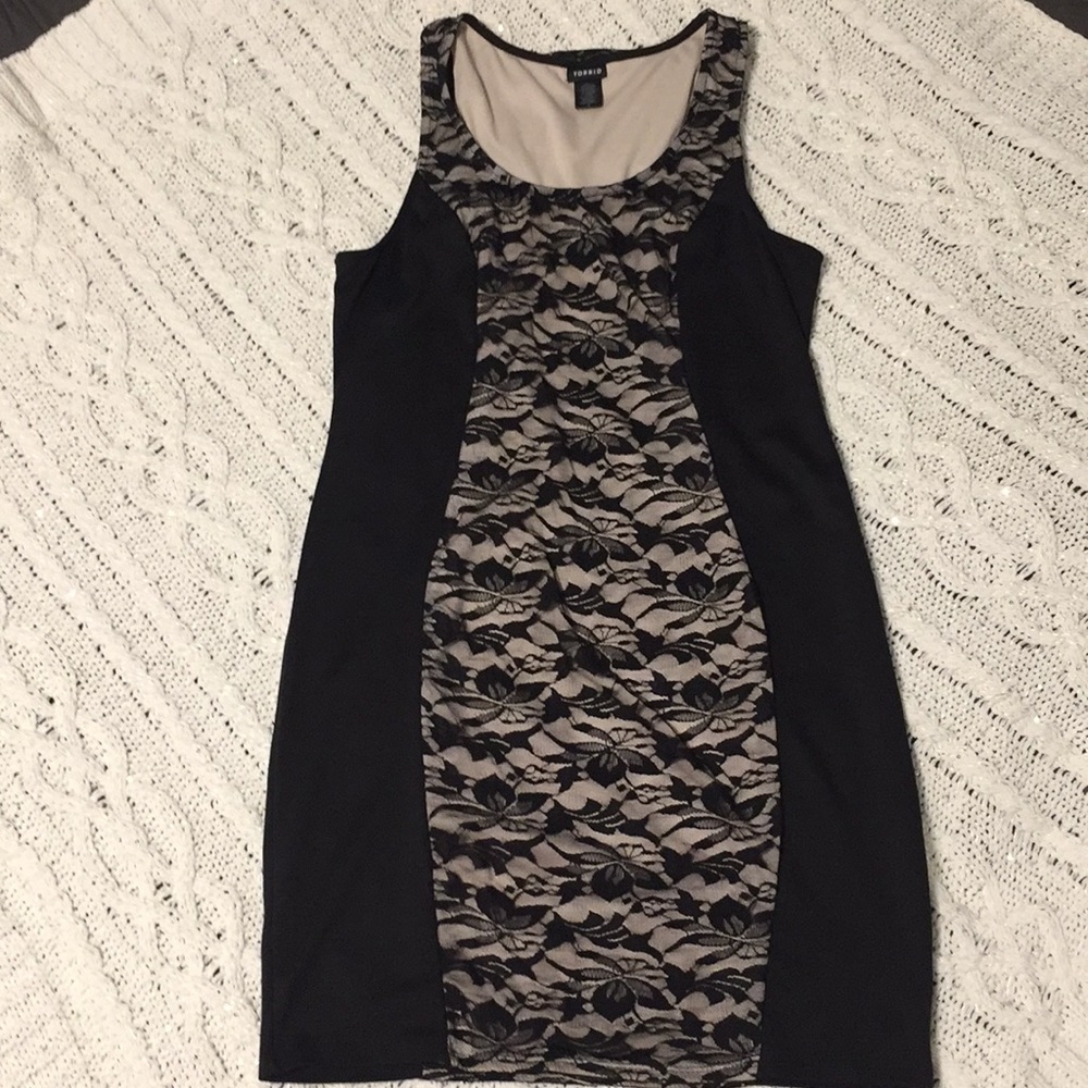 Black dress with lace.